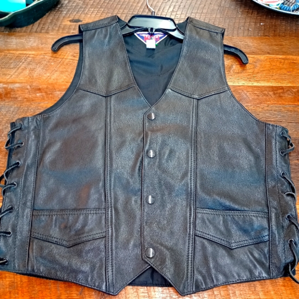 MOB Genuine Leather Vest Lace Up Sides Size M